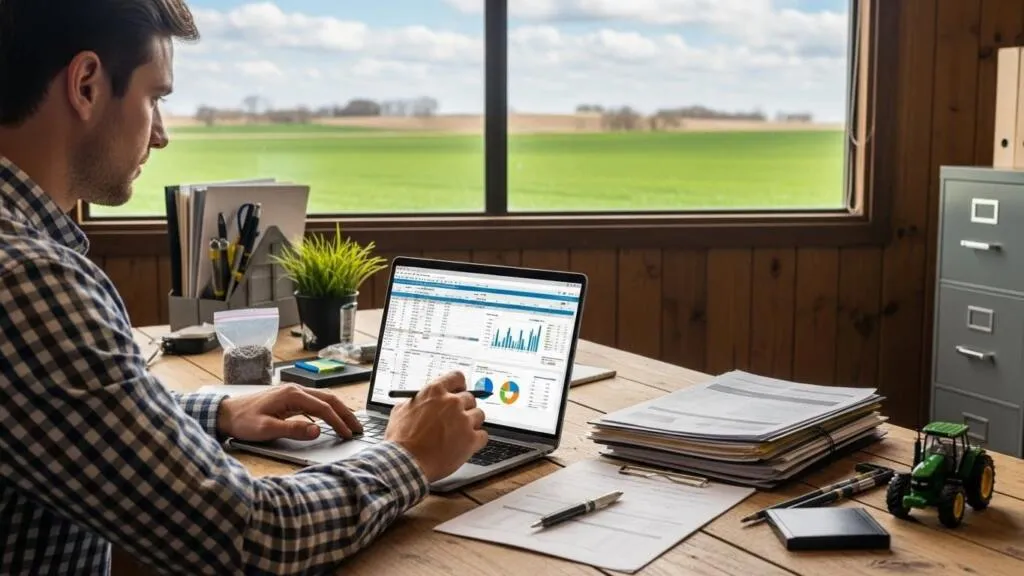 Agribusiness manager using agriculture business automation technology to manage daily operations