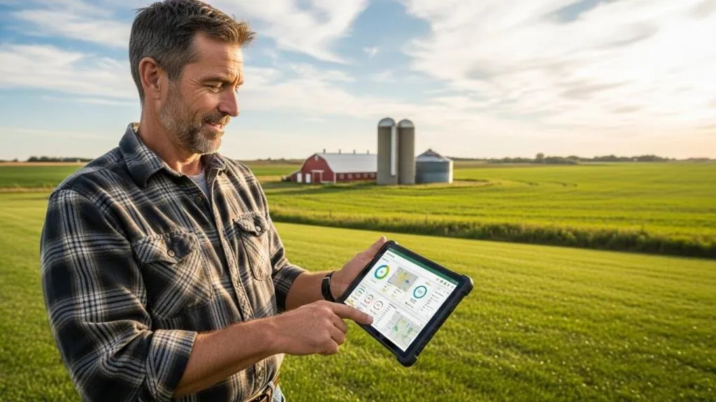 Automation in agribusiness operations using farm management software on a tablet