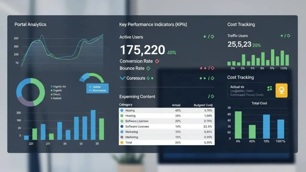 Web portal analytics dashboard illustrating efficient web portal cost management