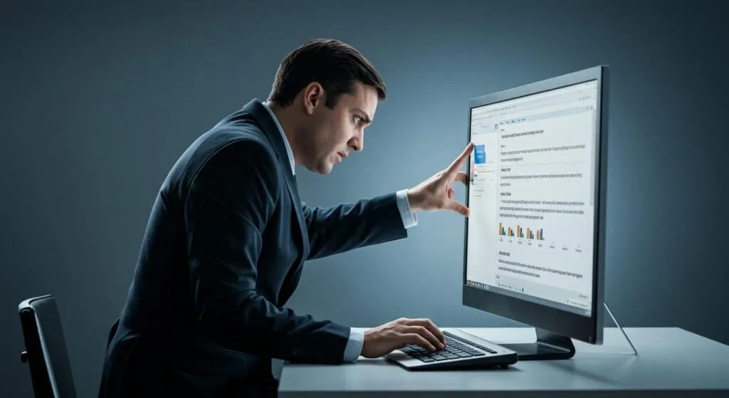 "A person struggling to fit a square peg into a round hole, illustrating the difficulty of forcing business processes into inflexible off-the-shelf software."