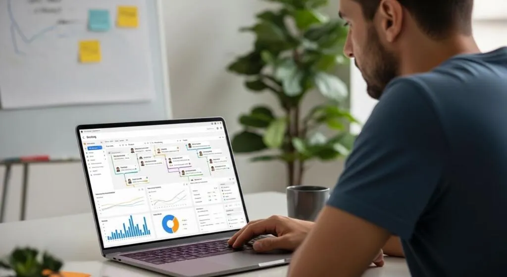 Developer reviewing software project progress on a digital task board
