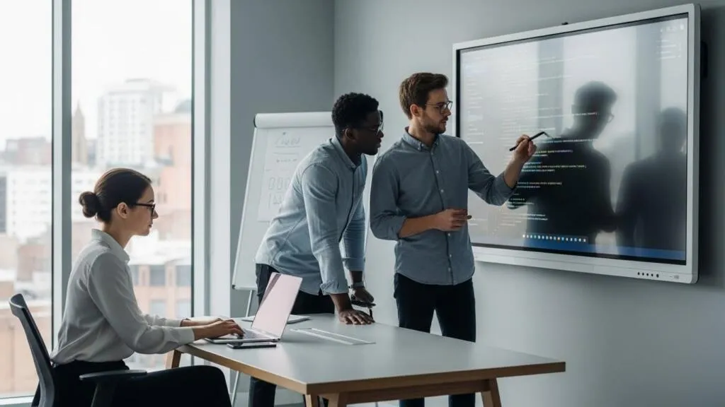 Focused software development team working efficiently to reduce software development costs