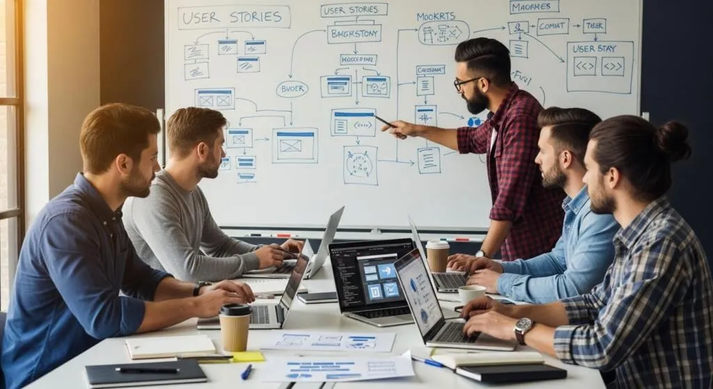 Small business team planning a software project together