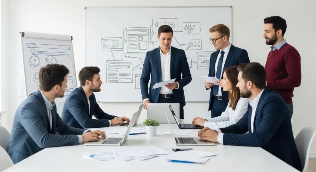 Software team planning a project roadmap together